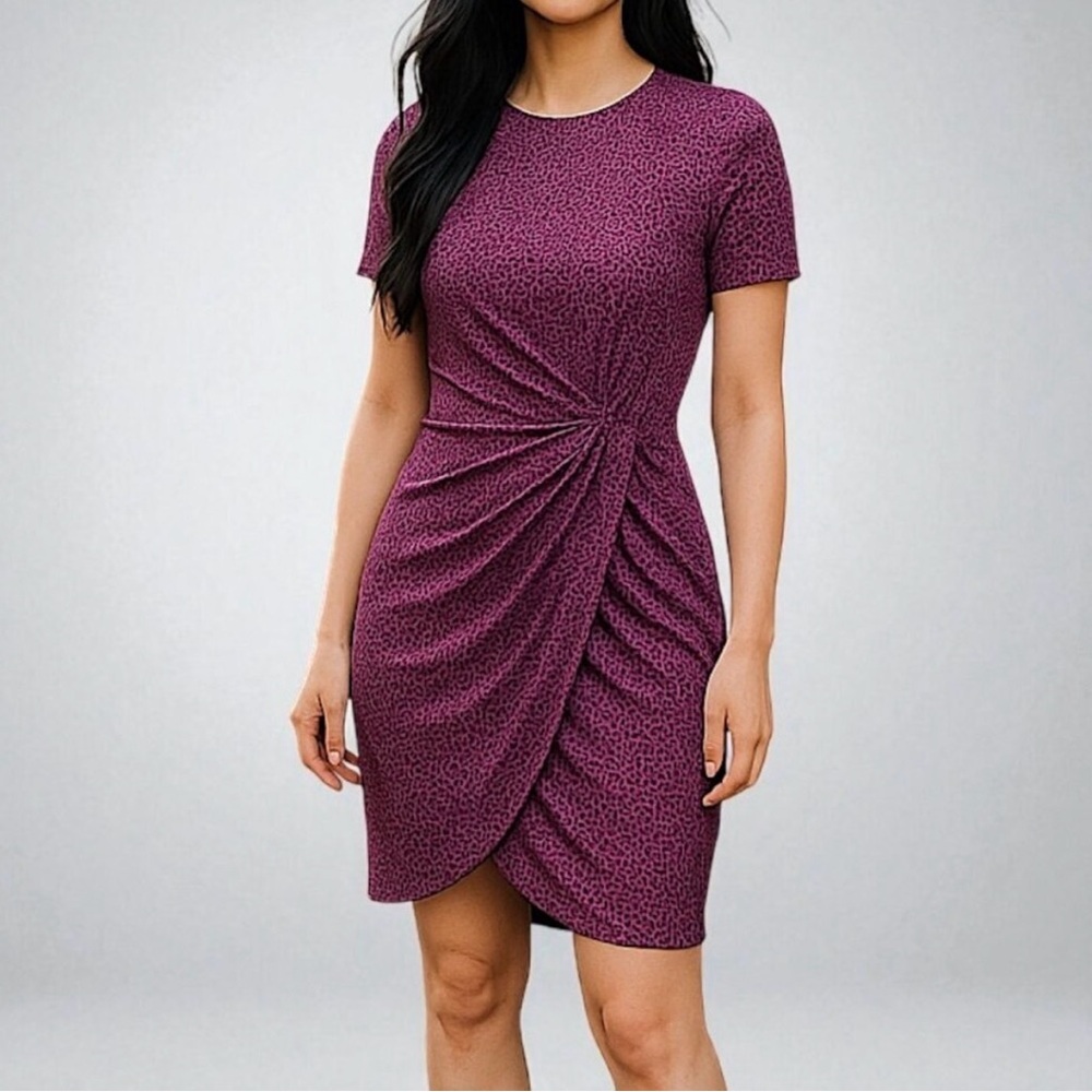 Michael Kors Plum Short Sleeve Ruched Mini Dress